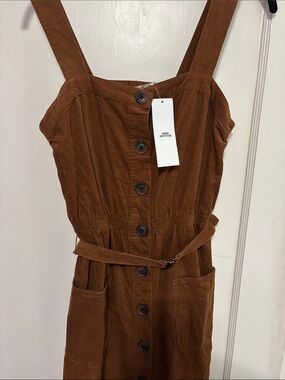 Urban Outfitters Rust Brown Corduroy Button down dress with Belt